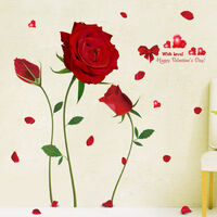 Découvrez le sticker mural 3D roses sur table, rose rouge, fleur, vert - sticker  mural M1297