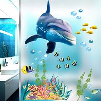 Aquarelle marine Blue Whale Wall Decal, dilibra 3D underer the Sea World  Life marine Animals Fish