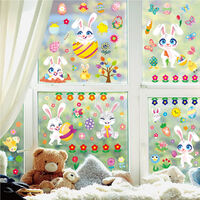 Un lot de Stickers Muraux pour la Fête de Pâques lapins papillons fleurs Autocollants  Muraux pour Salons Chambres Bureaux Décoration Murale
