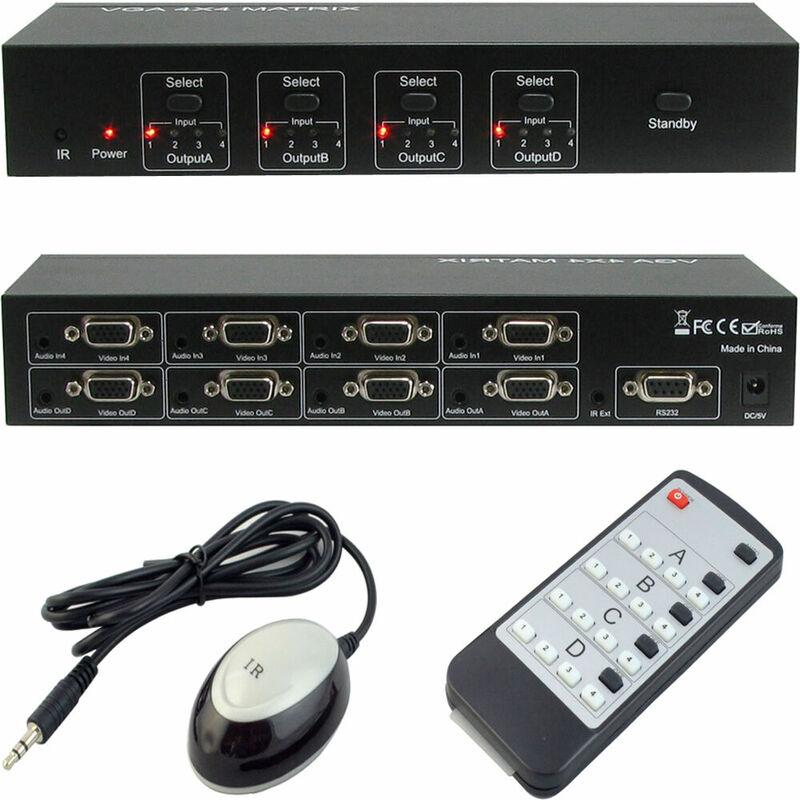 4x4 VGA & Audio Matrix Box 4 Input Output Routing Switch Splitter