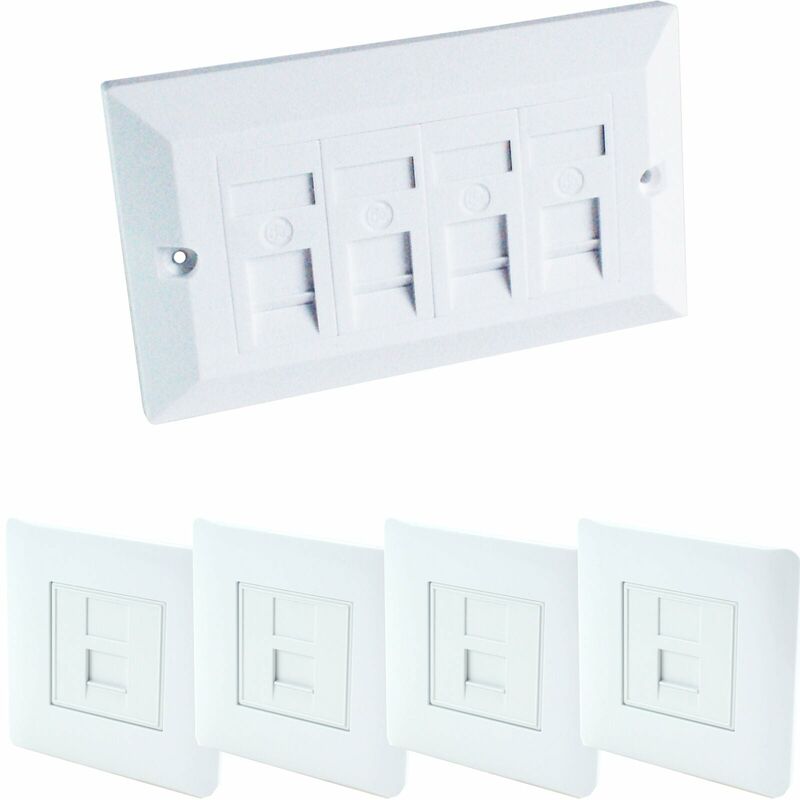 Quad & 4x Single CAT6 Wall Face Plates 4 Port RJ45 Network