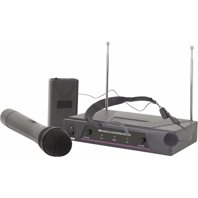 2 Channel Wireless Microphone Receiver System VHF Handheld Headset