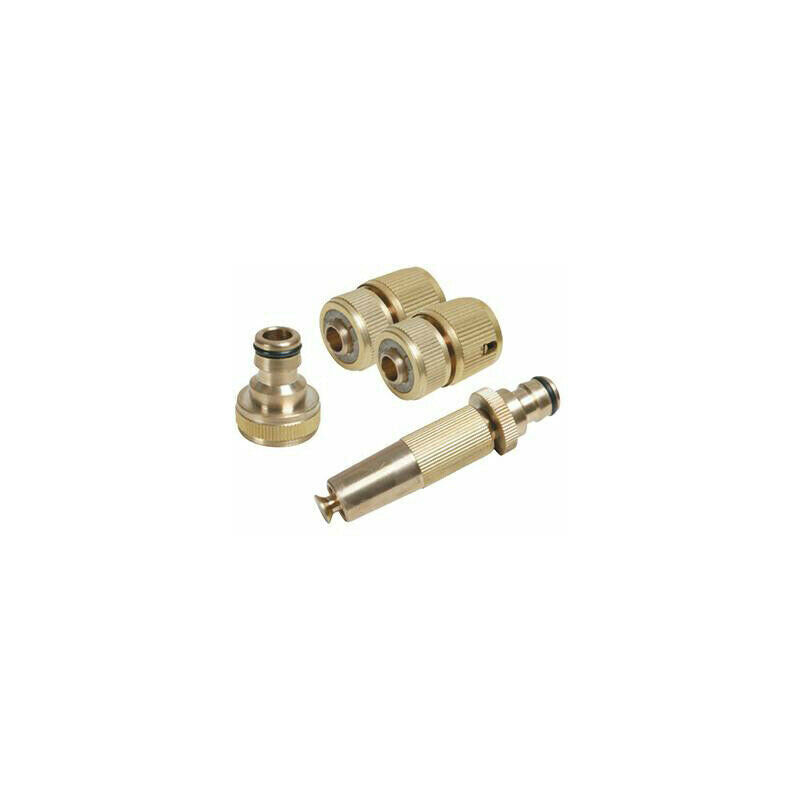 4 Piece Brass Fitting Set For Pipes Spray Nozzle Quick Connector Tap