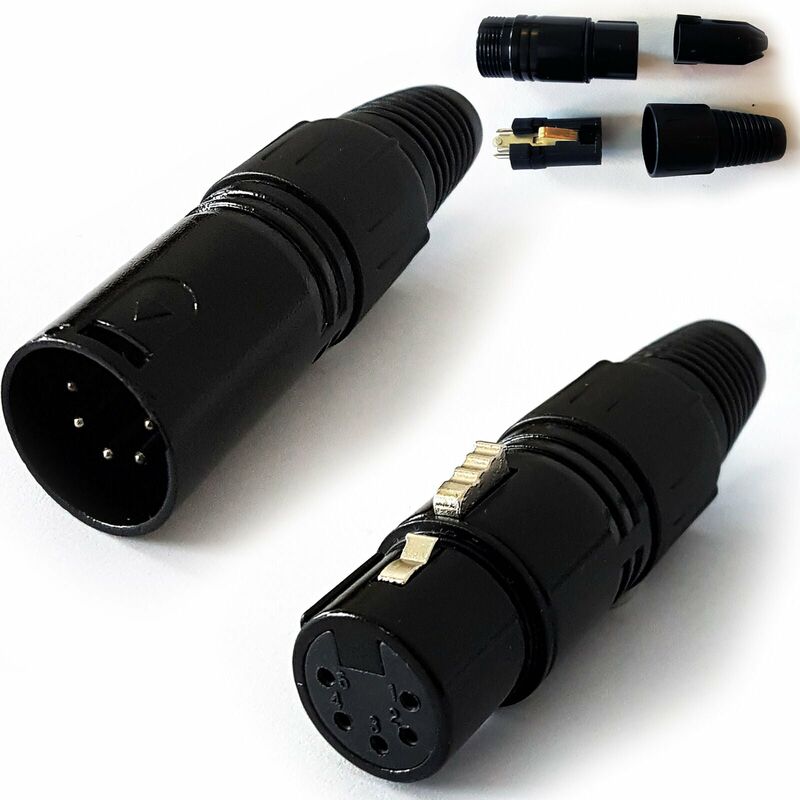 XLR 5 Pin Male Plug & Female Socket DMX Connectors Solder For Lighting