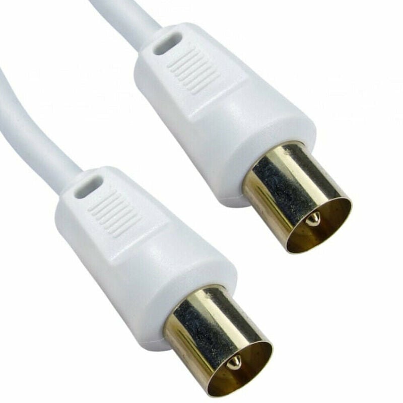 3m Male to Plug Aerial White Cable Gold & Shielded Coaxial Lead TV