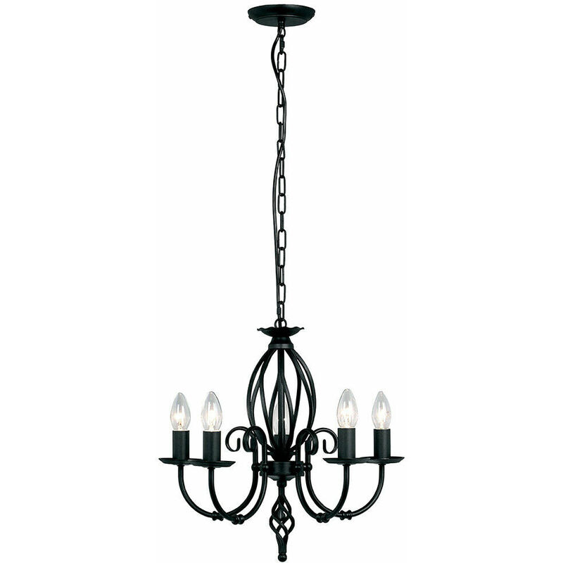 5 Bulb Chandelier LIght Artisan Knot Twist Detail Black LED E14 60W