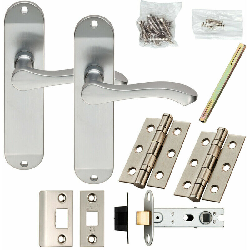Door Handle & Latch Pack Satin Chrome Modern Curved Lever 