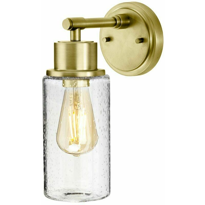 IP44 Wall Light Face Up or Down Bubble Glass Shade Brushed Brass LED