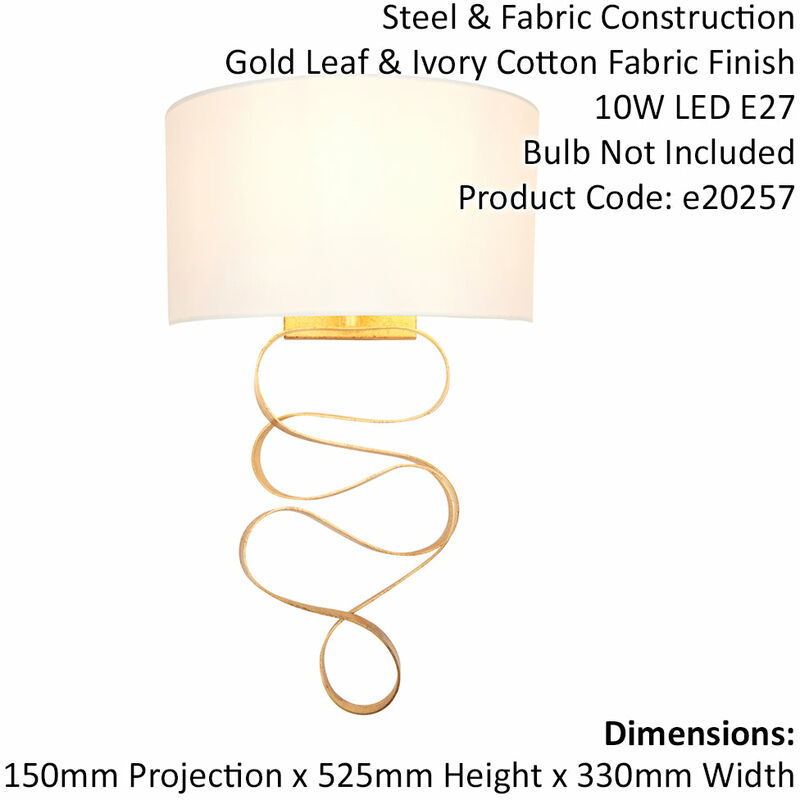 Gold Leaf Ribbon Wall Light & Ivory Half Shade - Dimmable