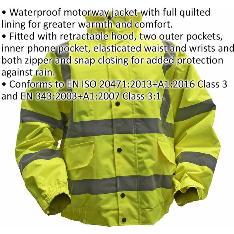 LARGE Yellow Hi-Vis Jacket with Quilted Lining Elasticated Waist Work  Wear