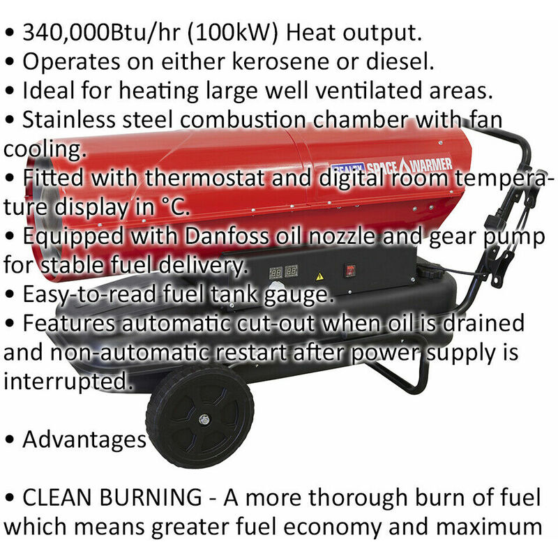 Industrial Space Warmer - Kerosene or Diesel Heater - 340000 Btu/hr - 68  Litre