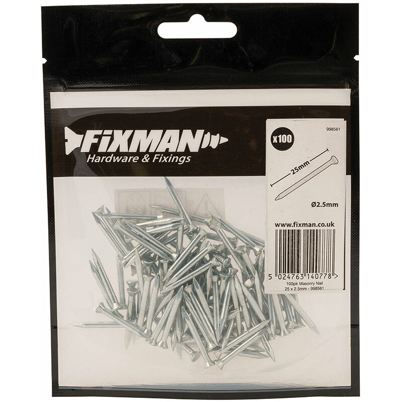 100x Hardened Masonry Nails 25mm x 2.5mm Hammer Wood to Brick Concrete