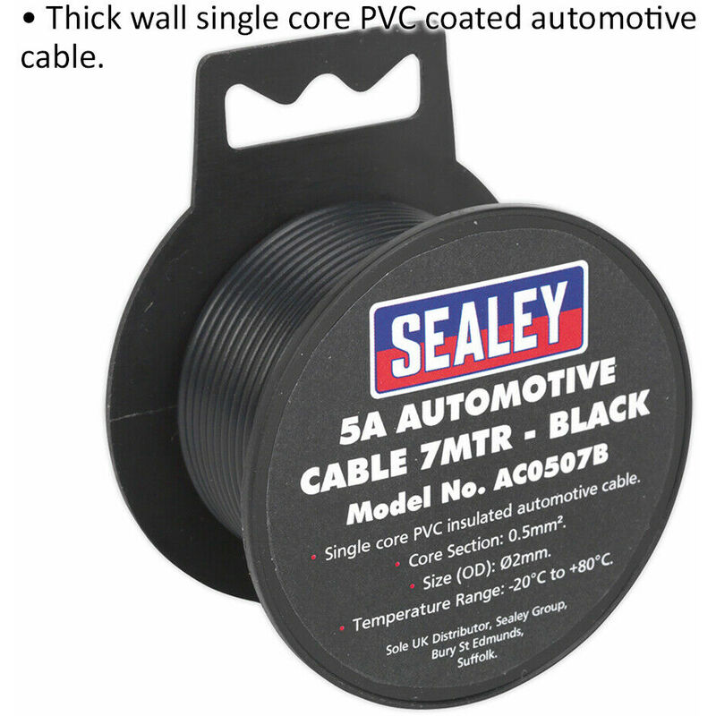 5A Thick Wall Automotive Cable - 7m Reel - Single Core - PVC Insulated -  Black