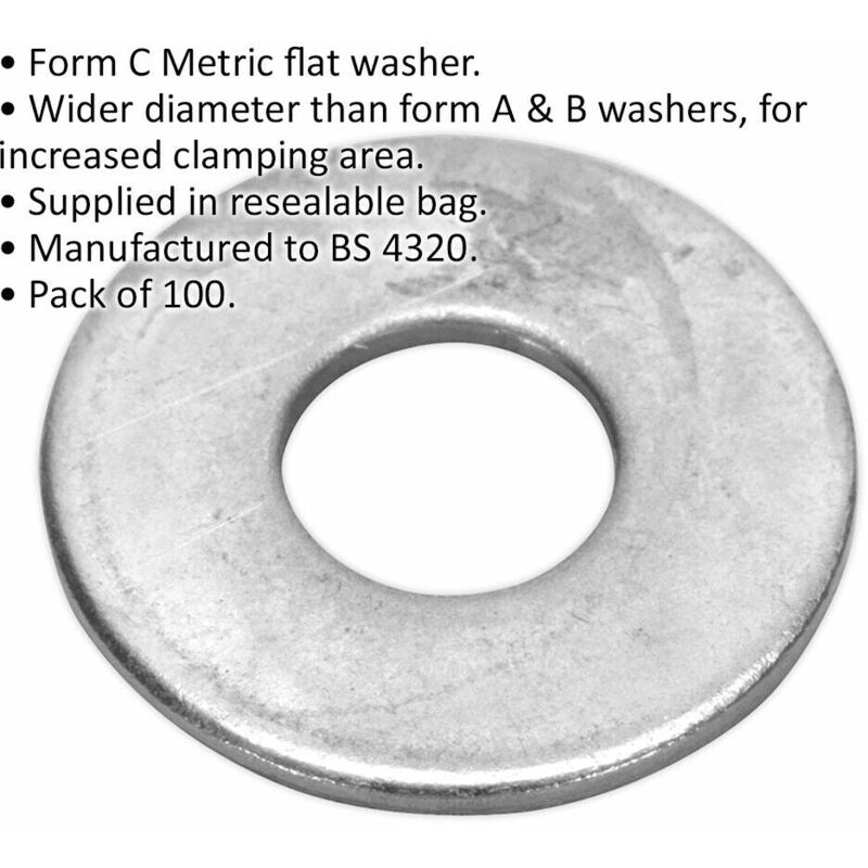 100 PACK Form C Flat Washer - M8 x 21mm - BS 4320 - Metric - Metal Spacer