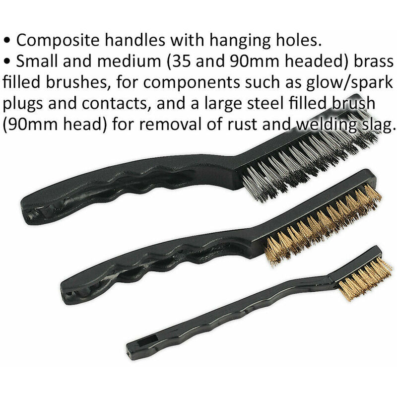 150mm Handle Length Straight Head Brass Wire Brushes 3pcs for Cleaning Rust  