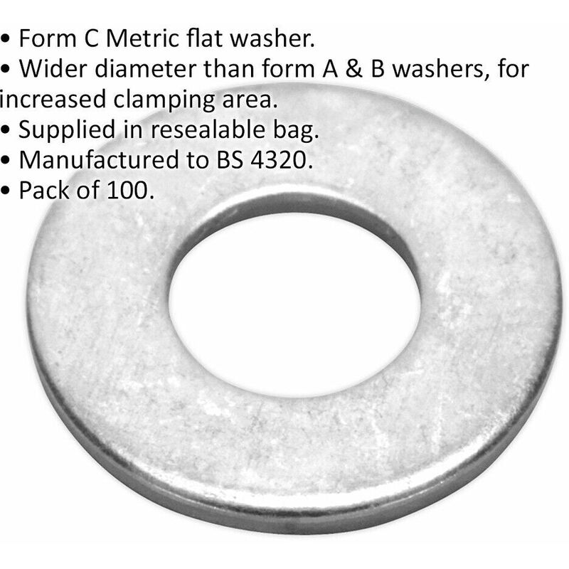 100 PACK Form C Flat Washer - M6 x 14mm - BS 4320 - Metric - Metal