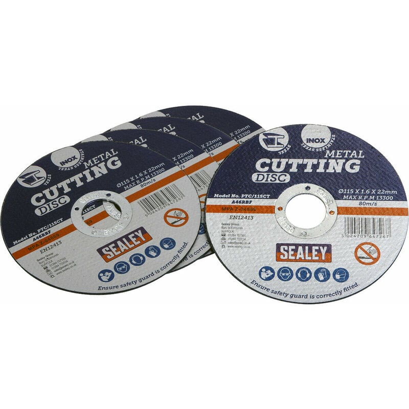 5 PK 115 x 1.6mm Flat Metal Cutting Disc - 22mm Bore - Heavy Duty