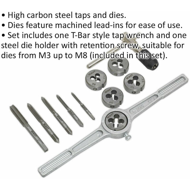 12pc Metric Tap  Die Set M3 to M8 Manual Bar  Socket Threading Tool