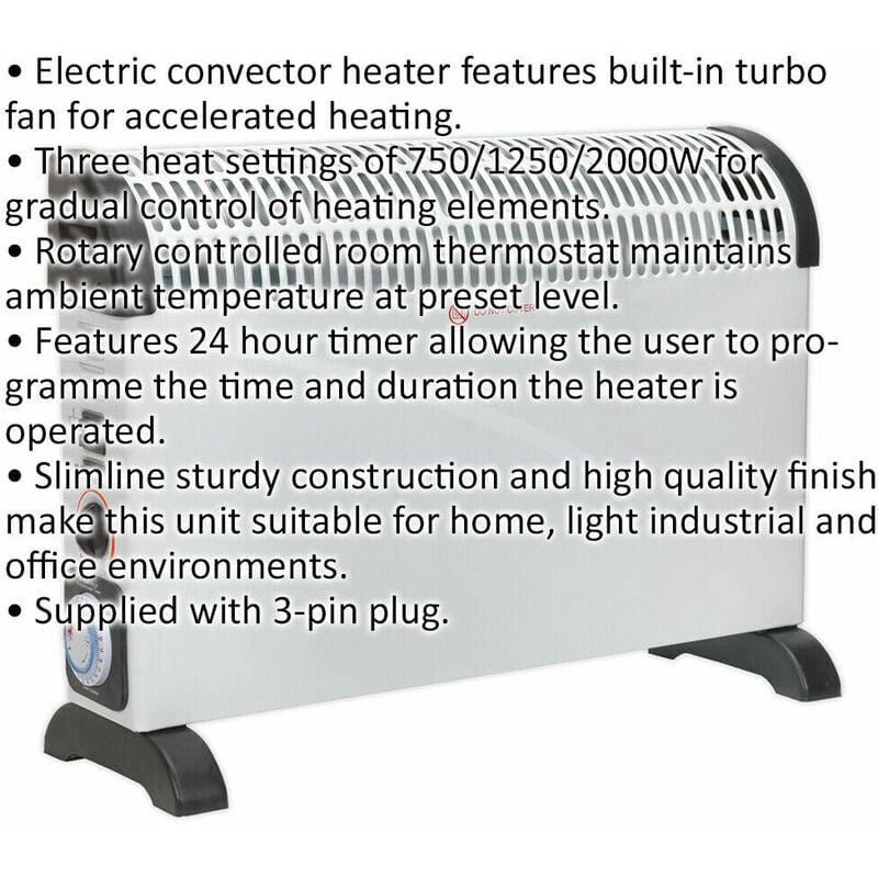Sealey Cd2005Tt Convector Heater 2000W/230V With Turbo And Timer
