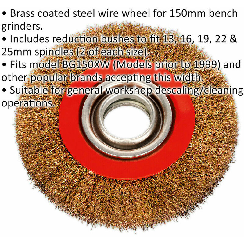 VEWERK 150MM Brass Wire Wheel Brush For Bench Grinder – Box of 5 2128