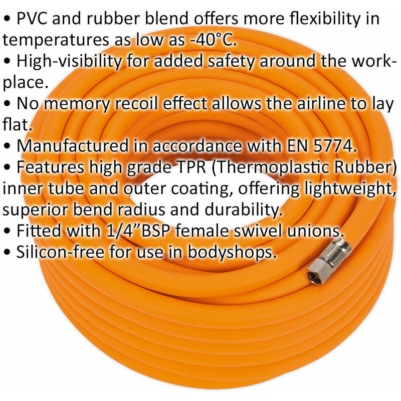 High-Visibility Hybrid Air Hose with 1/4 Inch BSP Unions - 20 Metres