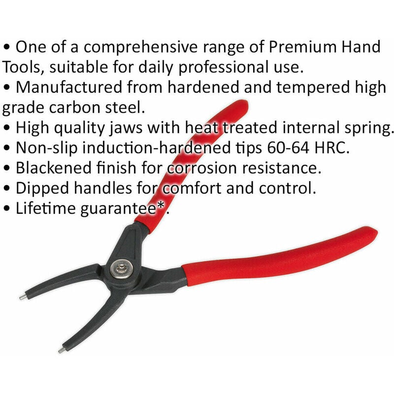 170mm Straight Nose Internal Circlip Pliers - Spring Loaded Jaws - Non-Slip  Tips