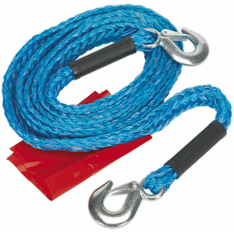4m x 60mm Max 4 Tonne Elasticated Tow Rope Heavy Duty Forged Hooks
