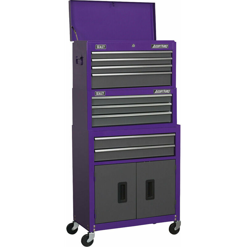 615 x 295 x 1295mm PURPLE 9 Drawer Topchest Rollcab Combination Tool Chest  Unit