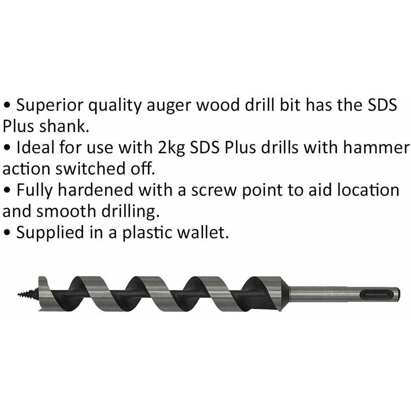 22 x 235mm SDS Plus Auger Wood Drill Bit Fully Hardened Smooth Drilling