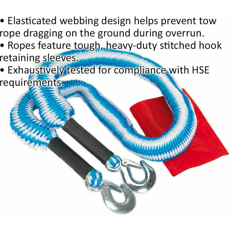 Heavy Duty Elastic Tow Rope - 2000kg Rolling Load Capacity - 1.5m