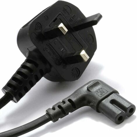 Power Cord UK Plug to Right Angle IEC C13 Cable (kettle lead) 2m