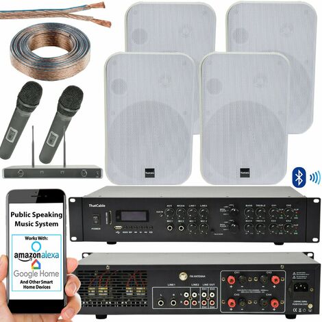 Wireless Microphone Public Address System 4x White 200W Wall