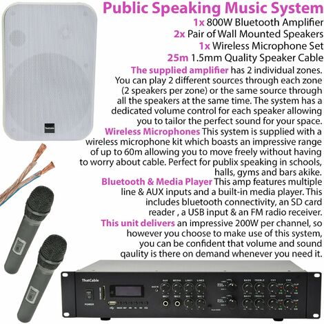 Wireless Microphone Public Address System 4x White 200W Wall