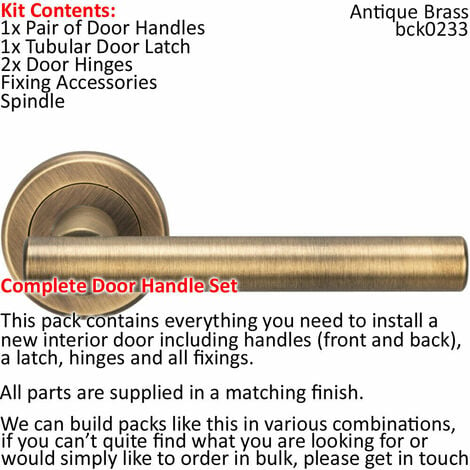 Door Handle & Latch Pack Antique Brass Round T Bar Lever Screwless