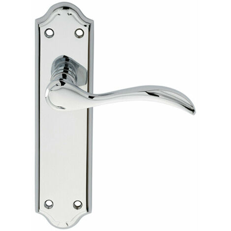 PAIR Curved Door Handle Lever on Latch Backplate 180 x 45mm Polished Chrome