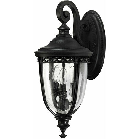 Outdoor IP44 3 Bulb Wall Light Sconce Black LED E14 60W Bulb External ...