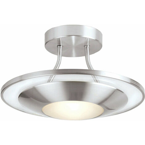Semi Flush Ceiling Light Satin Chrome & Glass Modern Round Lamp & Rose  Office