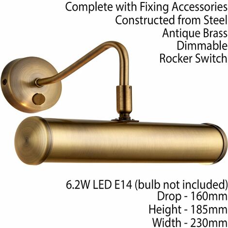 LED Picture Wall Light Antique Brass Dimmable 6.2W Warm White Down