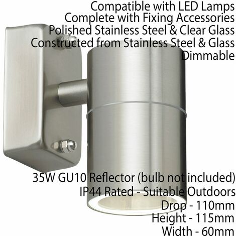 IP44 Outdoor Accent Wall Lamp GU10 Stainless Steel Porch Garden Down Light