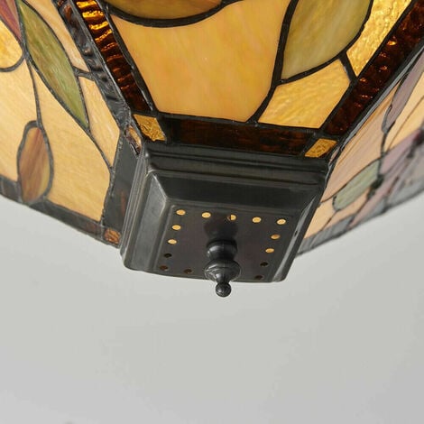 Tiffany Glass Semi Flush Ceiling Light Red Flower Inverted Square Shade ...