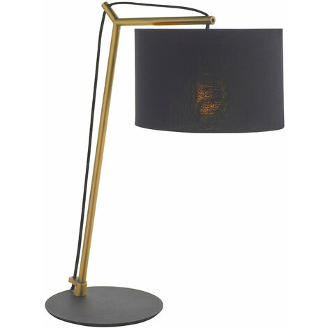 Brass Plated Angular Table Lamp Light - Black Base & Cotton Shade - Desk  Light