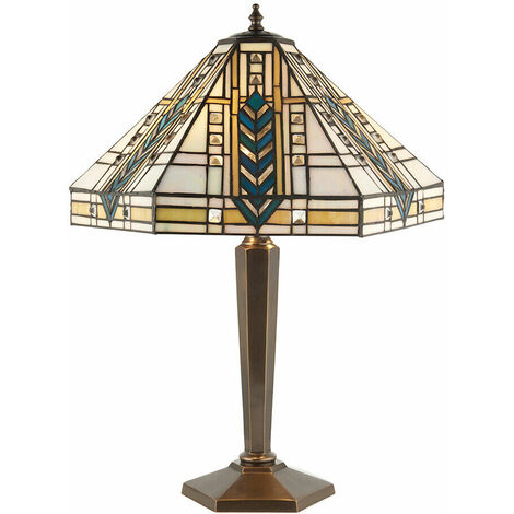 Tiffany Glass Table Lamp - Bevelled Glass & Cast Brass - 2 x 60W E27 ...