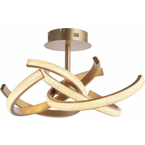 Semi Flush Multi Arm Ceiling Light Fitting - Satin Gold & Clear Acrylic ...