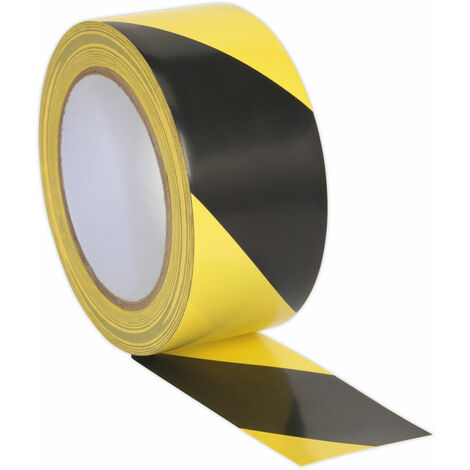 50mm x 33m Black & Yellow Adhesive Warning Tape - Hazard Safety Marking ...