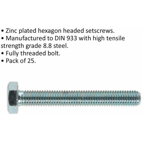 25 PACK HT Setscrew - M10 x 75mm - Grade 8.8 Zinc - Fully Threaded ...