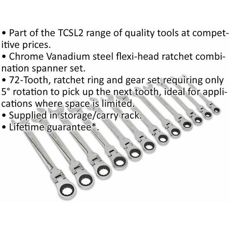 12pc Flexible Head Ratchet Combination Spanner Set - 12 Point