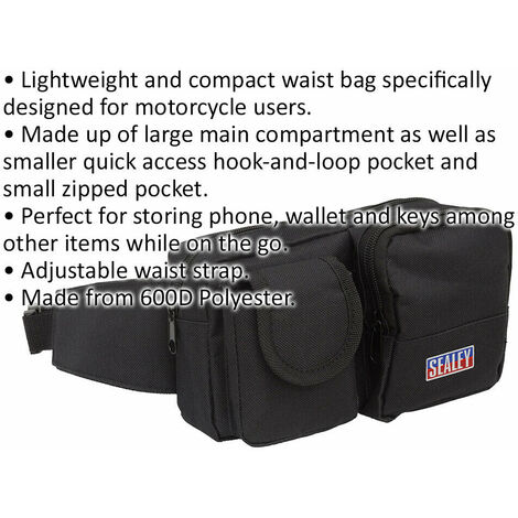 200 x 76 x 115mm Motorcycle Waist Bag 3x Zip Pocket Valuables Travel Storage