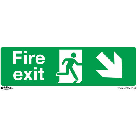 10x FIRE EXIT DOWN RIGHT Health & Safety Sign Self Adhesive 300 x 100mm ...