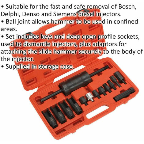 14 Piece Diesel Injector Puller Set - Ball Joint - Slide Hammer - Deep ...