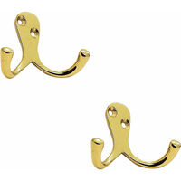 2x Victorian One Piece Double Bathroom Robe Hook 26mm Projection Polished  Brass